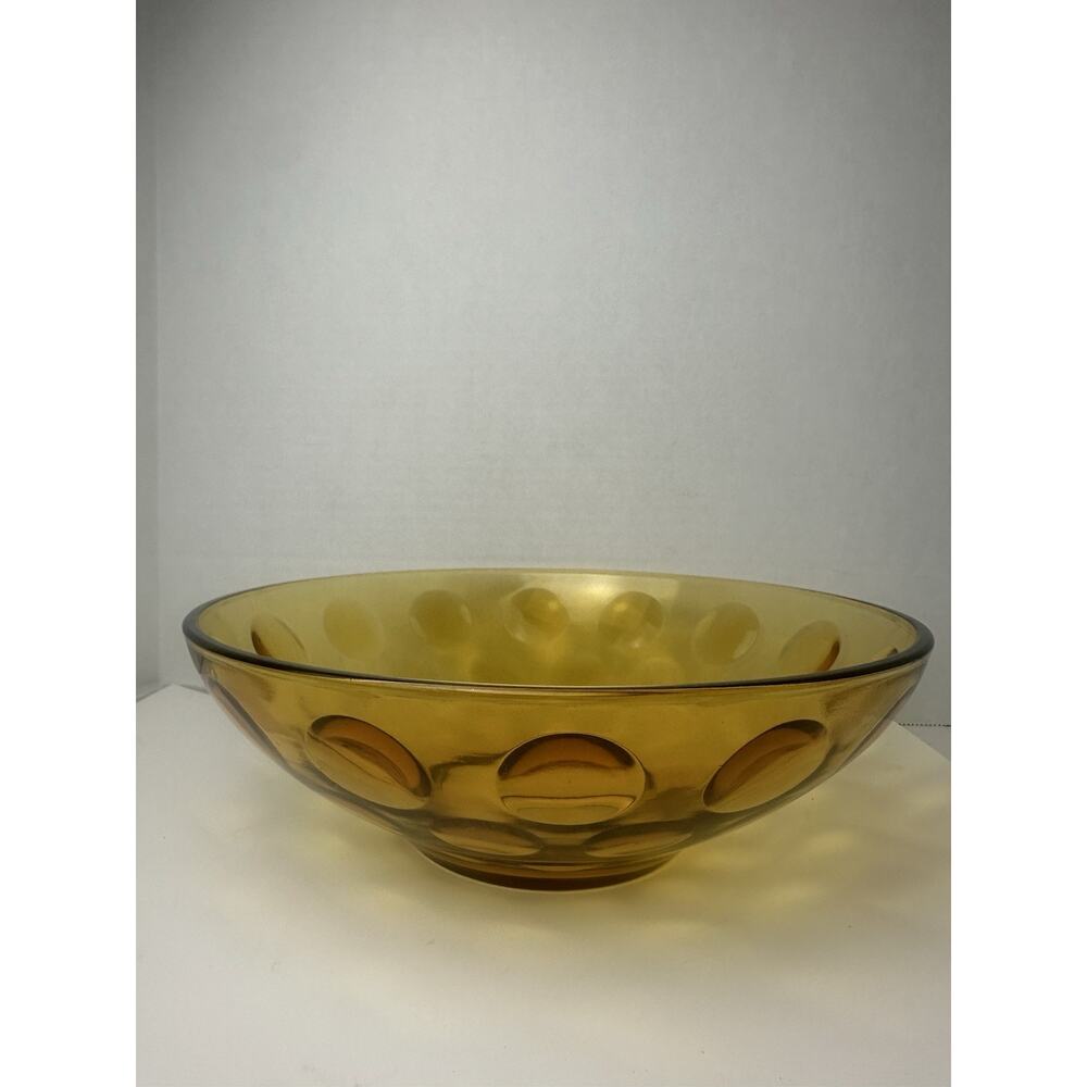 Anchor Hocking Serving Bowl Amber Honey Glass Vintage Bubble 9” Fruit Display MC